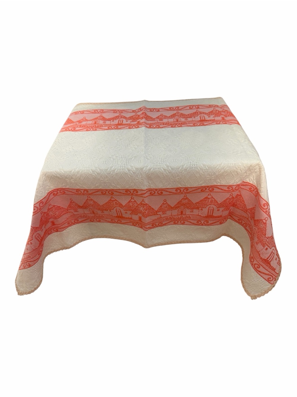 Italian Trulli Kitchen Tea Towel – Woven Jacquard Dish Towel – Cream/Coral Italy - Picture 3 of 8